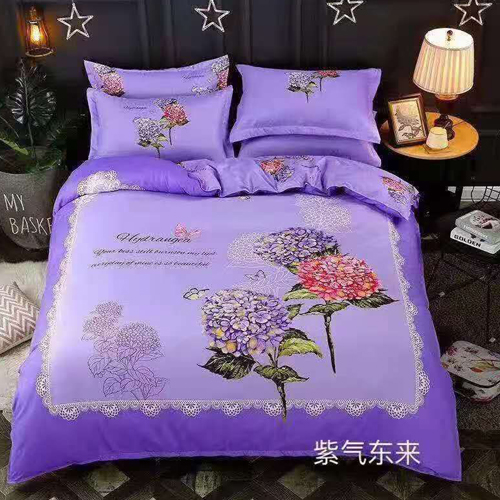 Beautiful  Purple Flower Floral Designed Bed sheet with 2 Pillow and 1 Blanket Cover